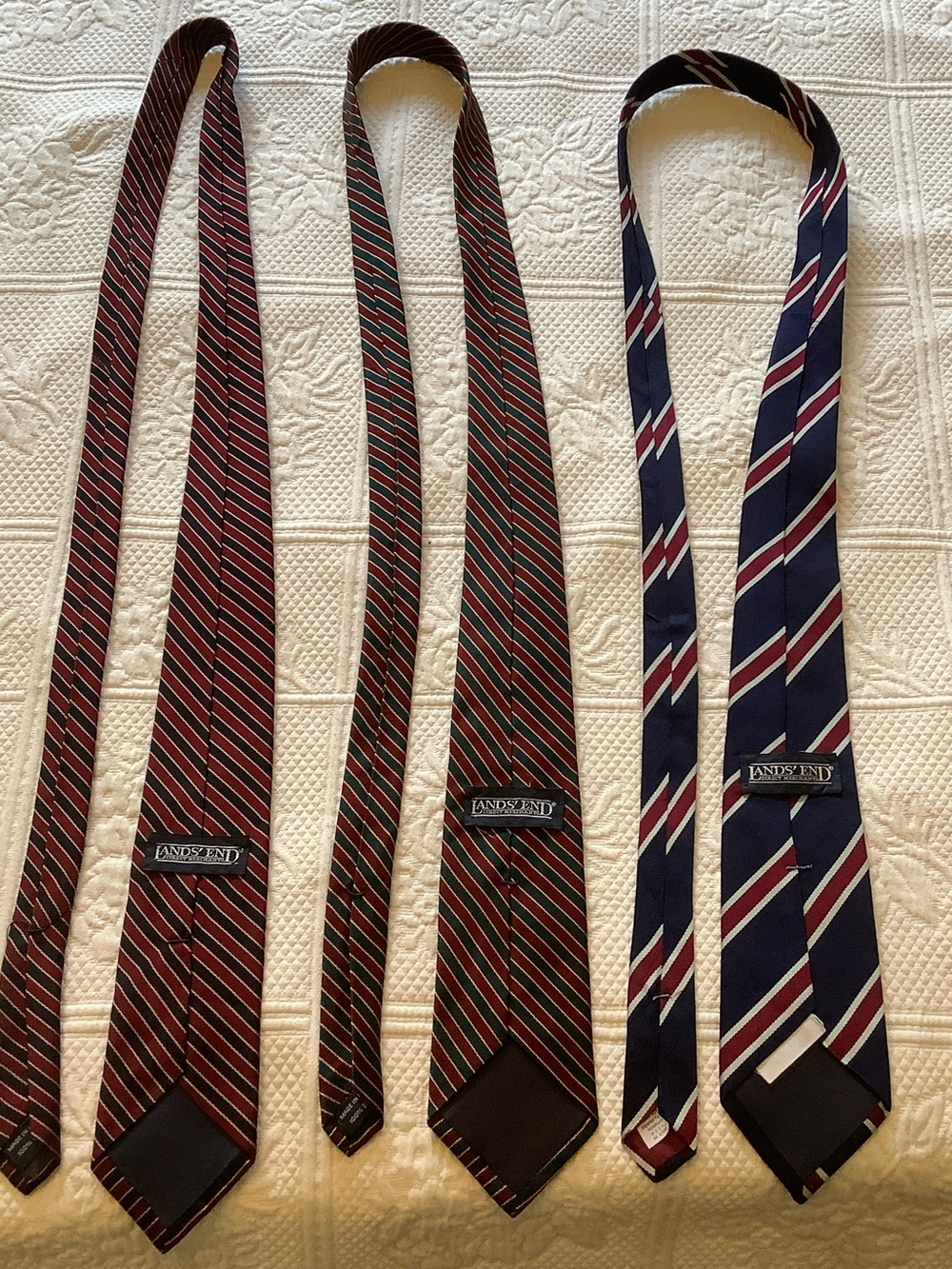 Silk Lands' End Striped Ties in Burgundy, Green & Navy - Picture 2 of 8